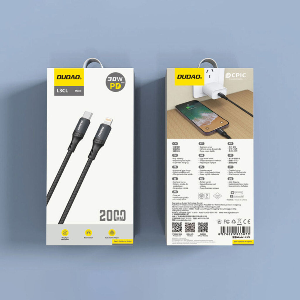 DUDAO L3CL-2MB 30W PD TYPE-C TO LTG DATA CABLE 2M