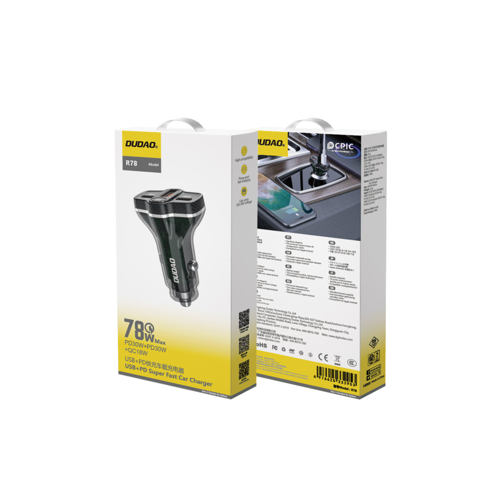 DUDAO R78-B 78W USB+PD FAST CAR CHARGER