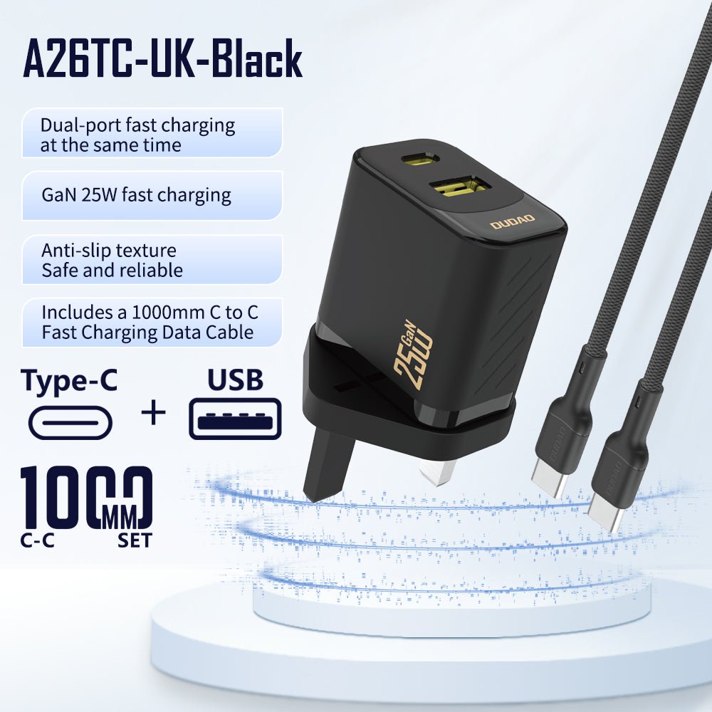 DUDAO A26TCUK-B PD+QC 25W CHARGER +TYPE C - C CABLE