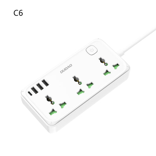 DUDAO C6UK-W2 2500W 7 IN 1 Function Outlet Extender socket USB*3+Type-C*1 3000mm(UK)