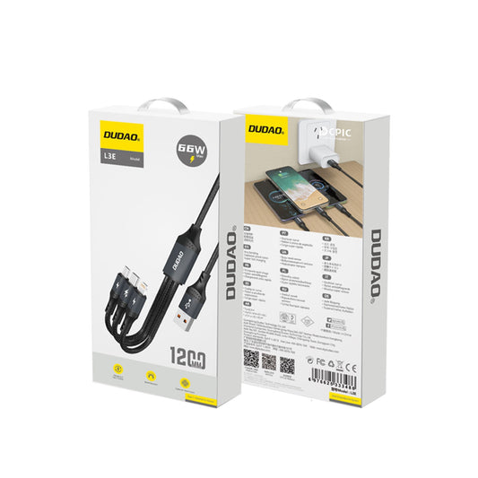 DUDAO L3E 3 IN 1 60W fast charge USB A to type c + type c + lightning
