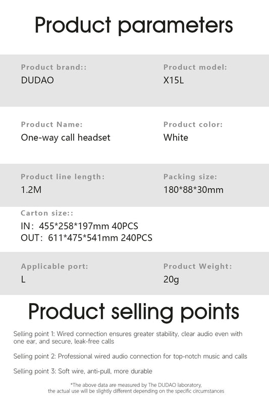 DUDAO X15L lightning Single-side wired earphone