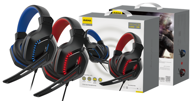 DUDAO X32-R 3.5mm+USB game headphone red