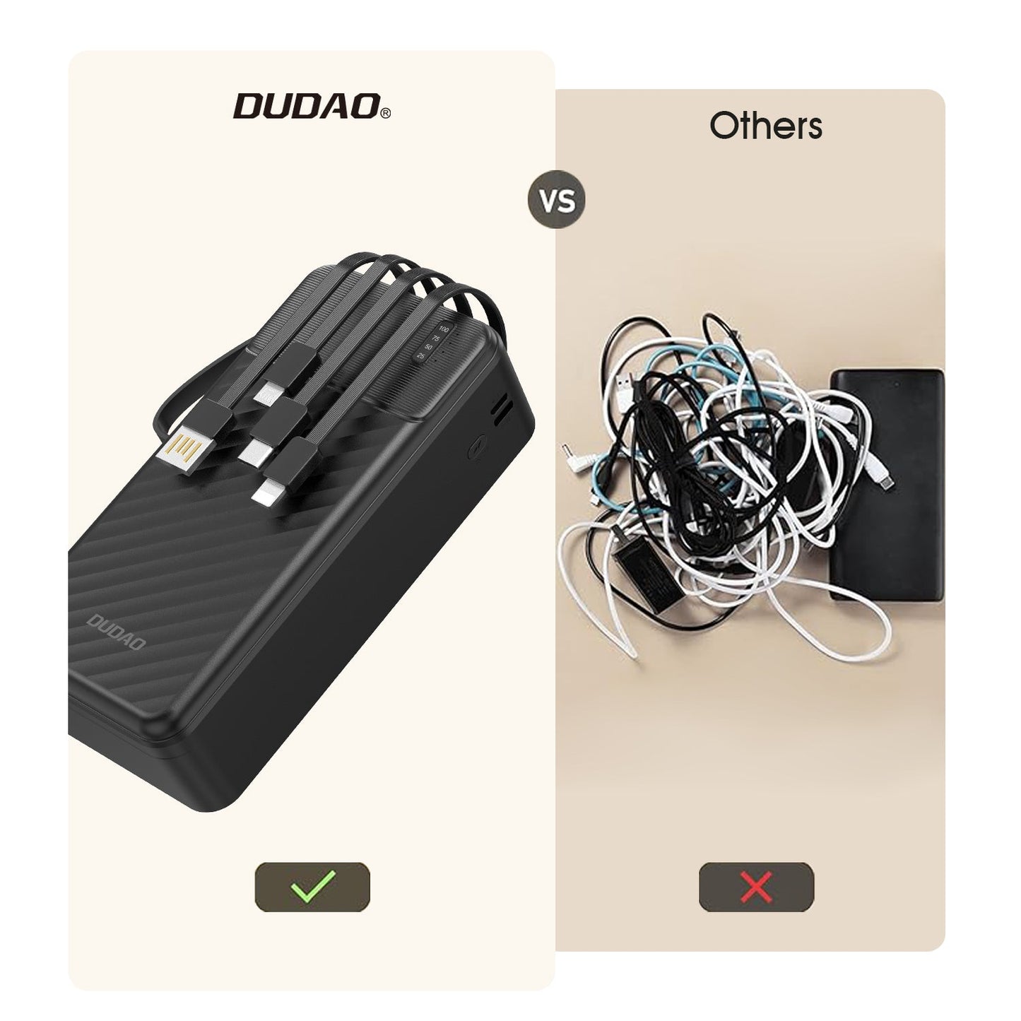 DUDAO K11MAX 30000 mah built-in cable with phone holder