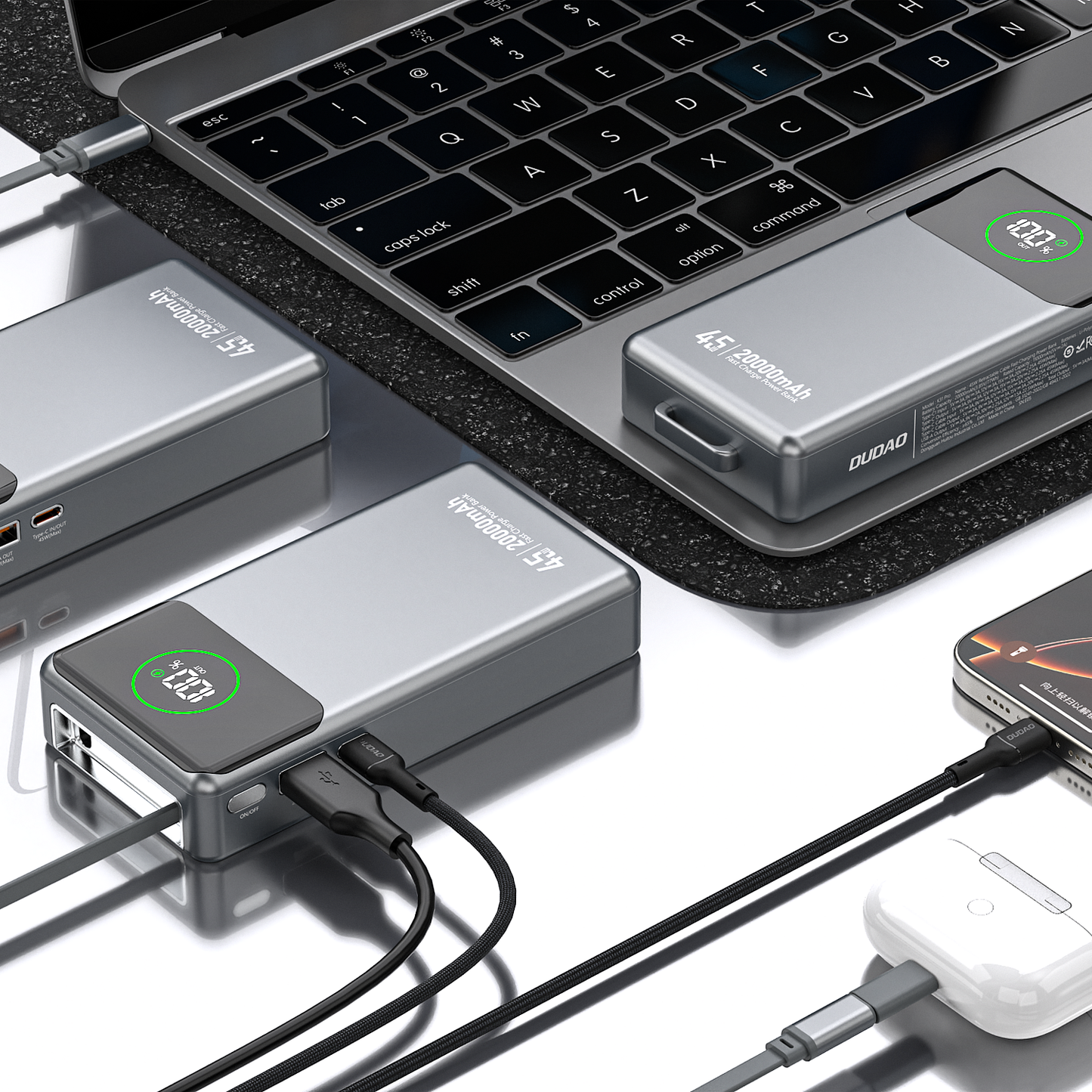 DUDAO K31PRO-G1 PD45W built-in retractable cable power bank 20000mAh