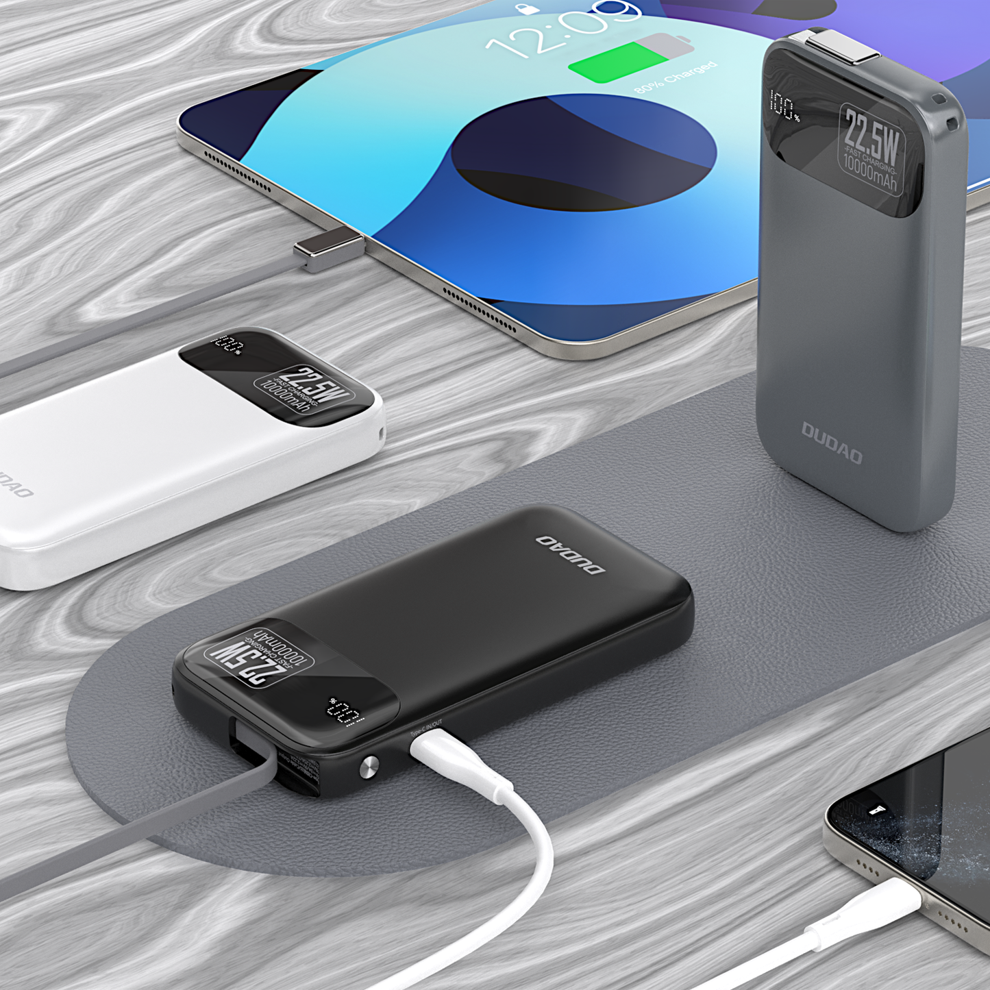 DUDAO K31-B1 PD22.5W built-in retractable cable power bank 10000mAh