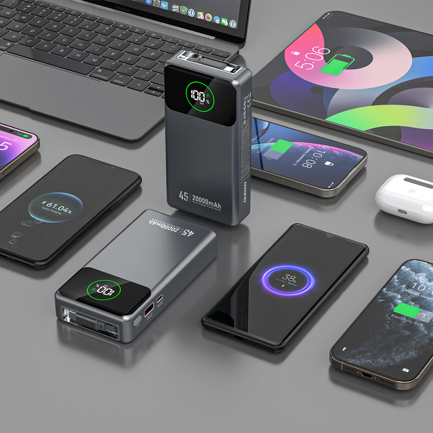 DUDAO K31PRO-G1 PD45W built-in retractable cable power bank 20000mAh