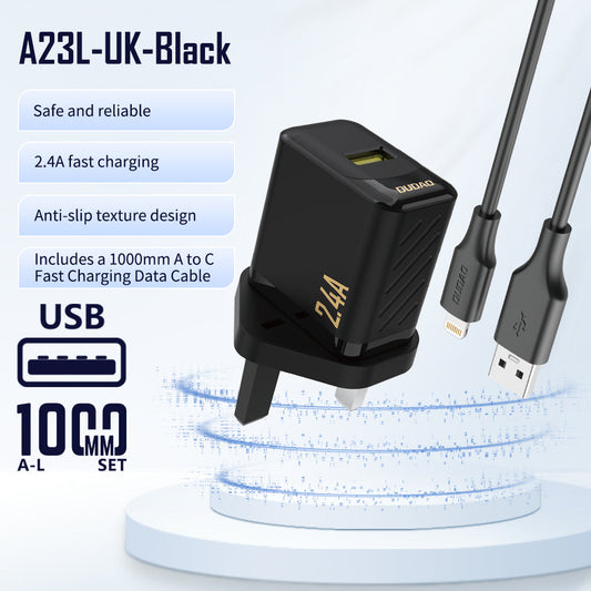DUDAO A23LUK-B 2.4A LIGHTNING HOME CHARGER 1.2M