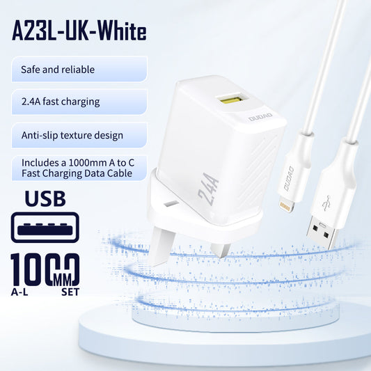 DUDAO A23LUK-W 2.4A LIGHTNING HOME CHARGER 1.2M