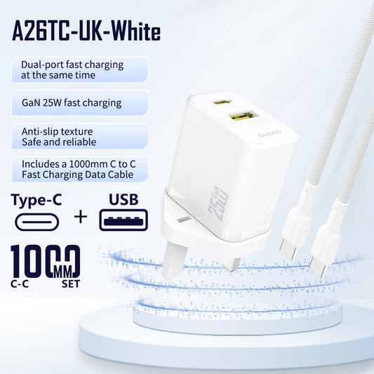 DUDAO A26TCUK-W PD+QC 25W CHARGER +TYPE C - C CABLE