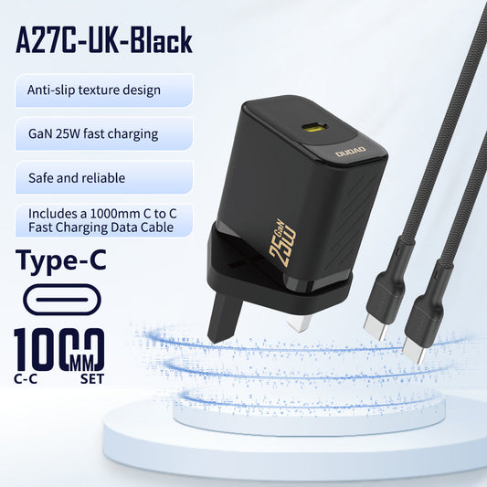 DUDAO A27CUK-B PD25W  GAN UK standard charger + type c to type c  cable set