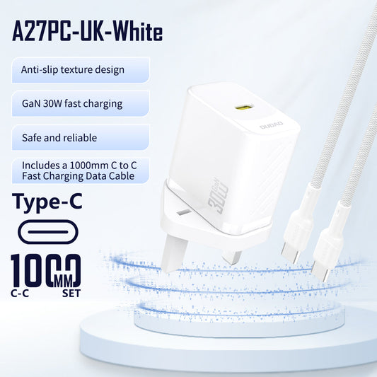 DUDAO A27PCUK-W PD30W  GAN UK standard charger + type c to type c  cable set