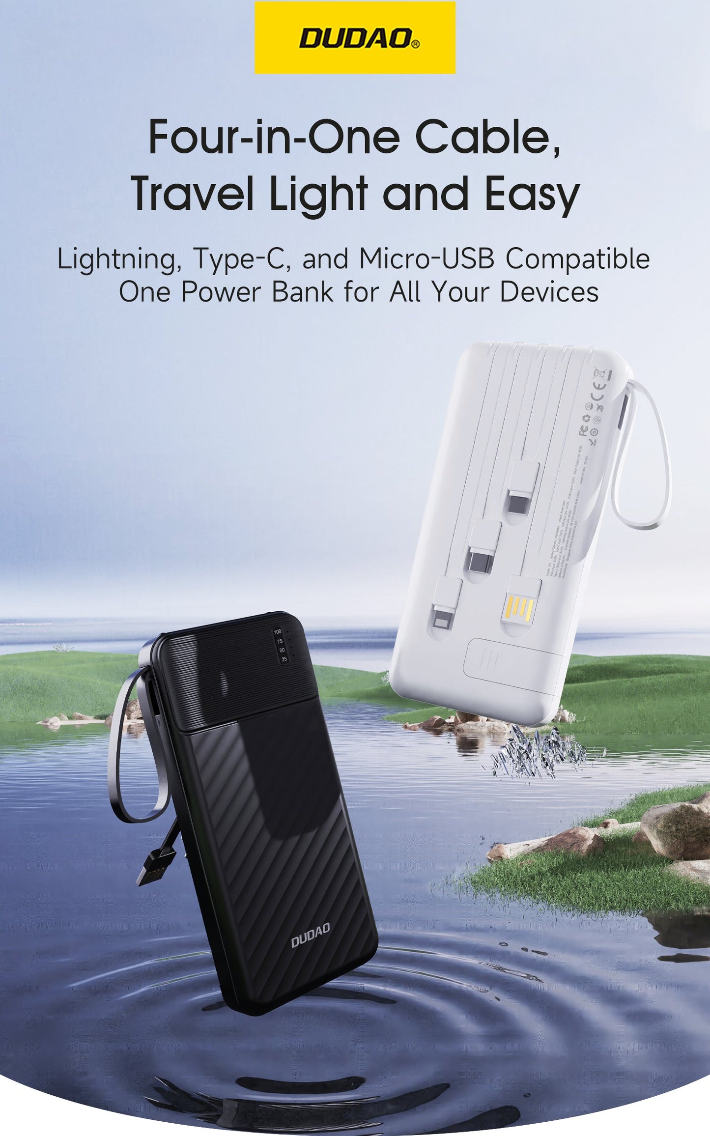 DUDAO K11Pro-W1 20000 mah built-in cable with phone holder