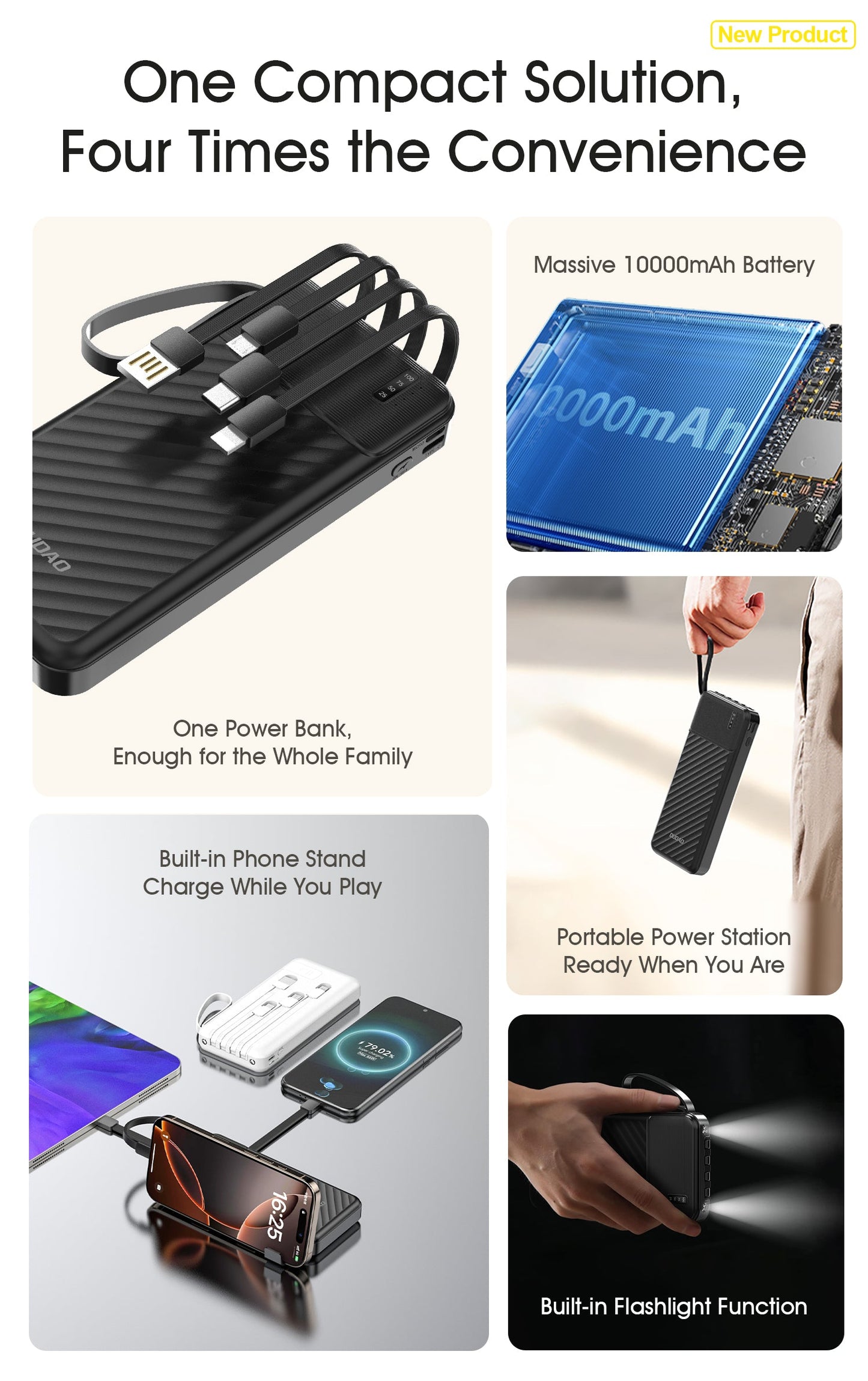 DUDAO K11Pro-B1 20000 mah built-in cable with phone holder