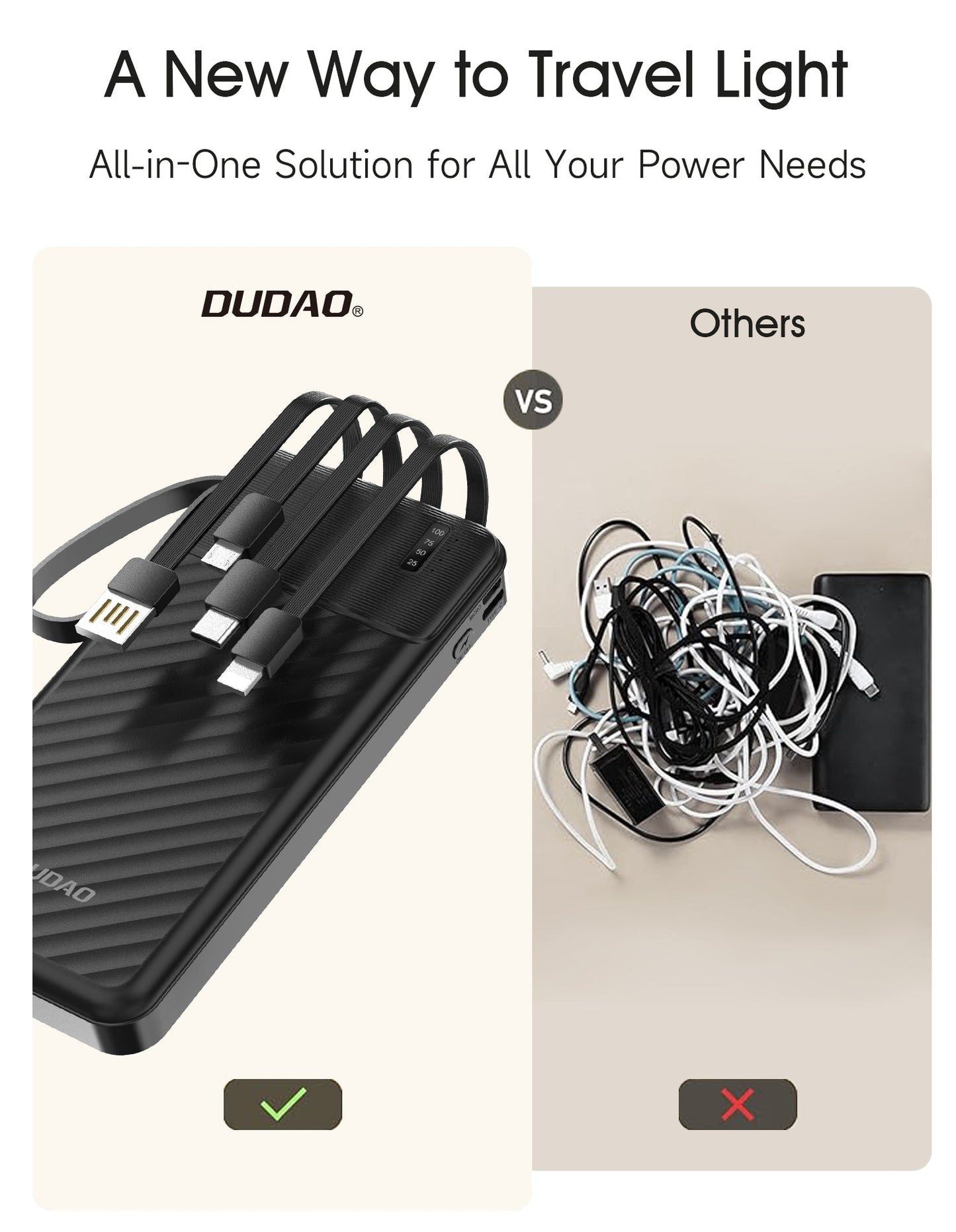 DUDAO K11Pro-W1 20000 mah built-in cable with phone holder