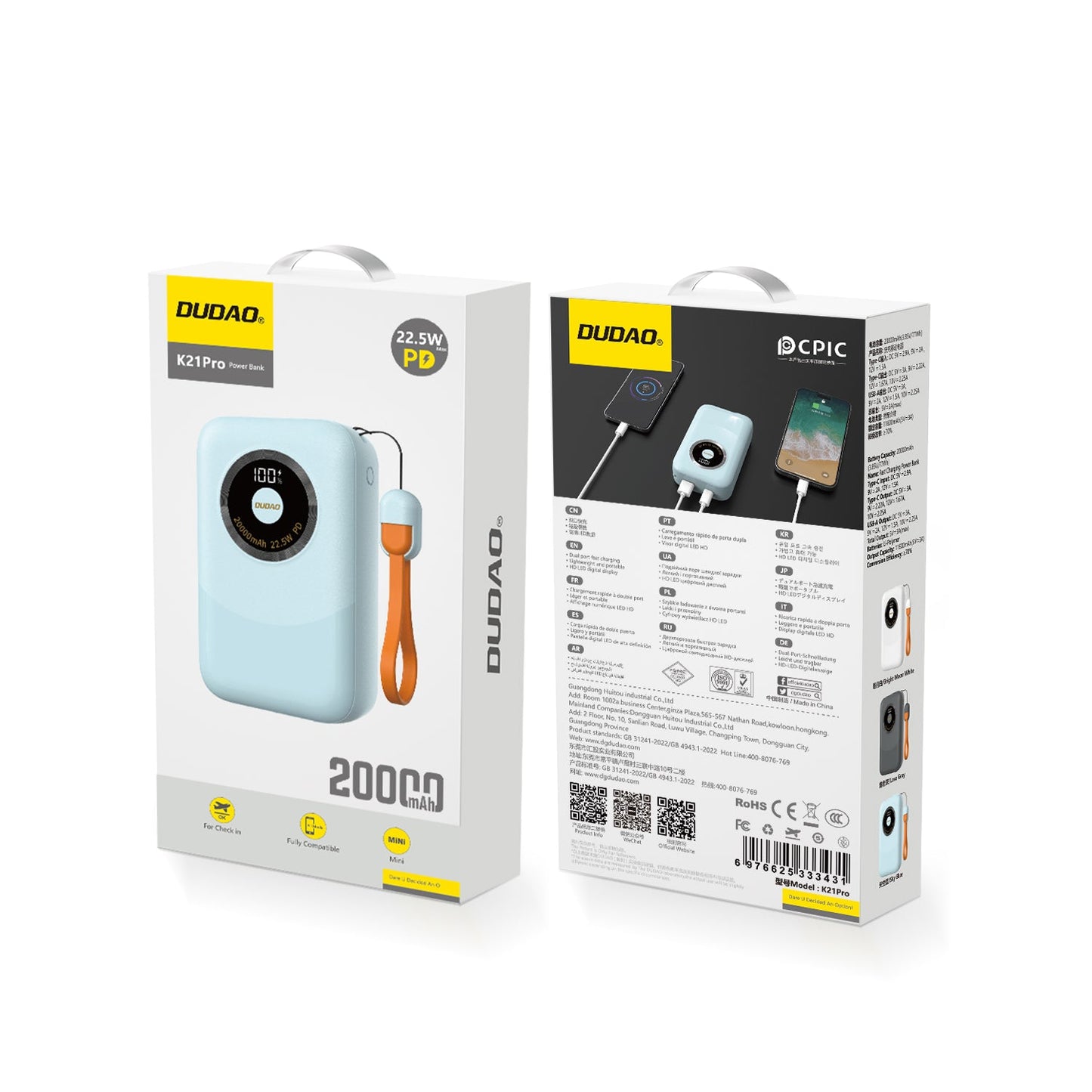 DUDAO K21PRO-B1 mini fast charge 20000mAh PD22.5W blue