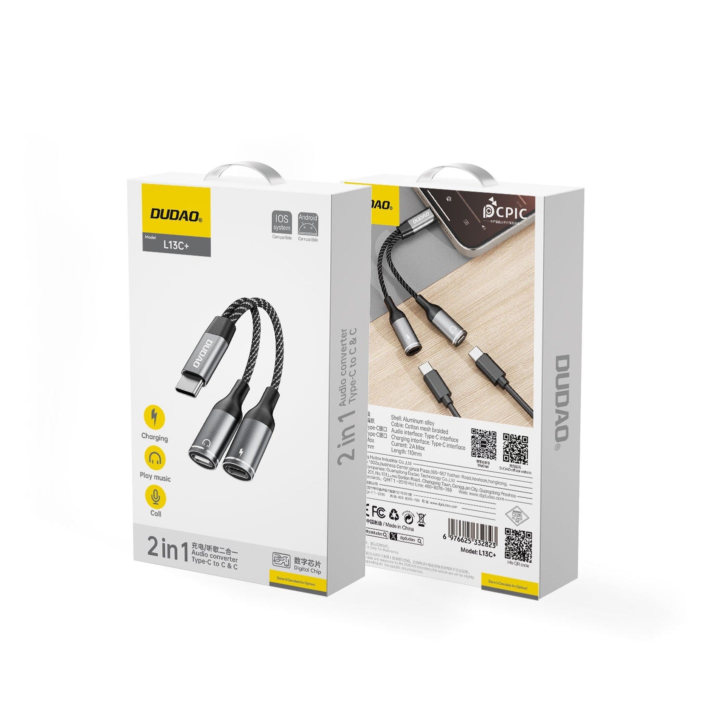 DUDAO L13C+ aluminium alloy + braided cable 2 IN 1 cable Type-C*2