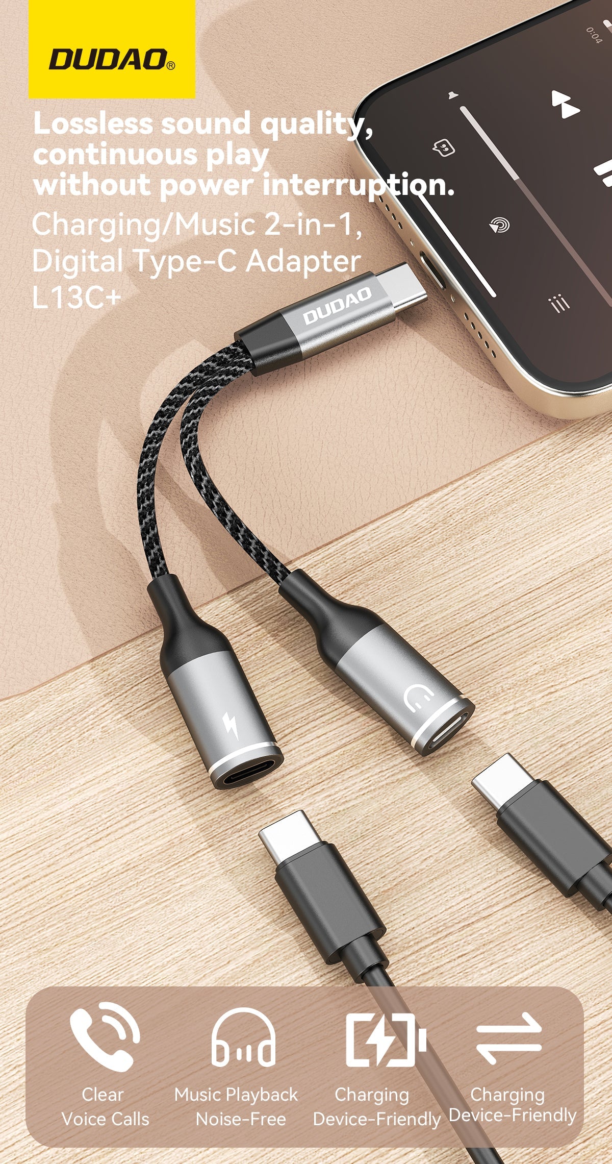 DUDAO L13C+ aluminium alloy + braided cable 2 IN 1 cable Type-C*2