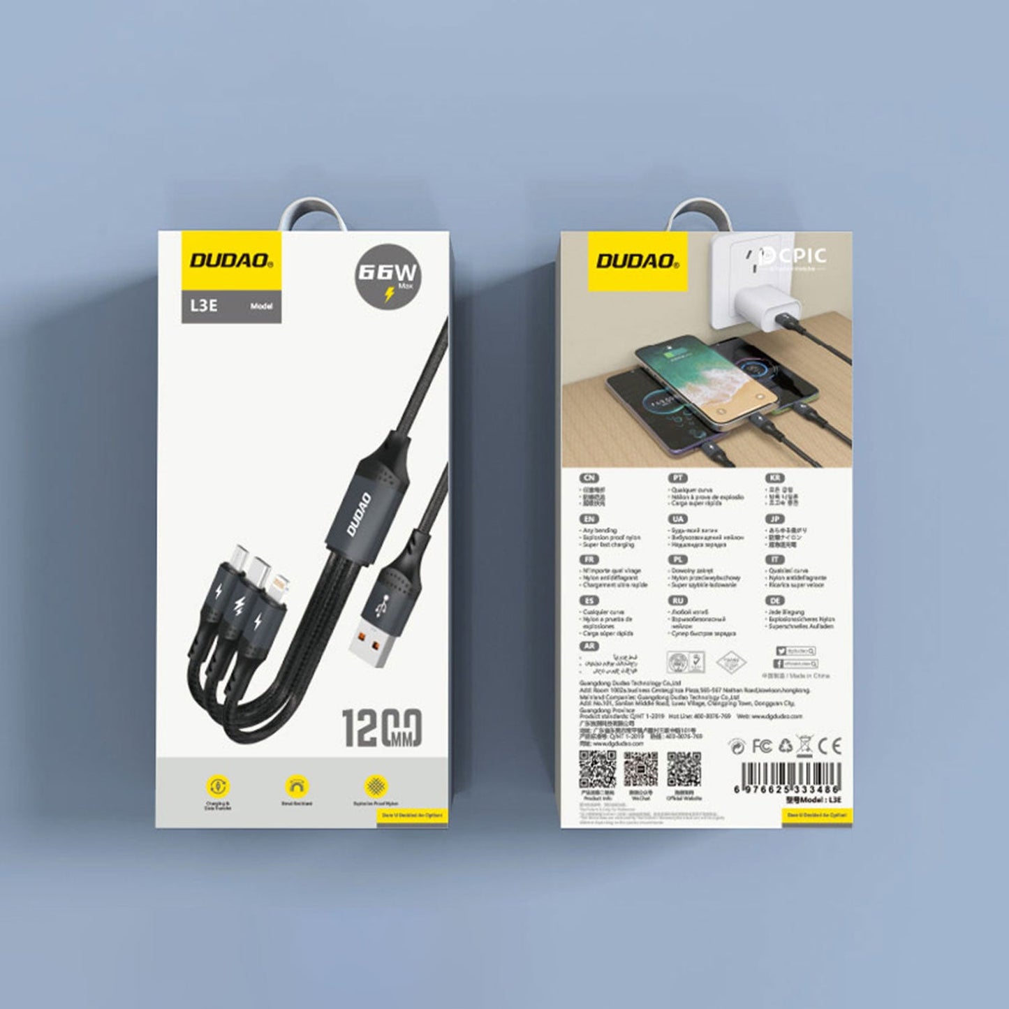 DUDAO  L3E 3 IN 1 60W fast charge USB A to type c + type c + lightning