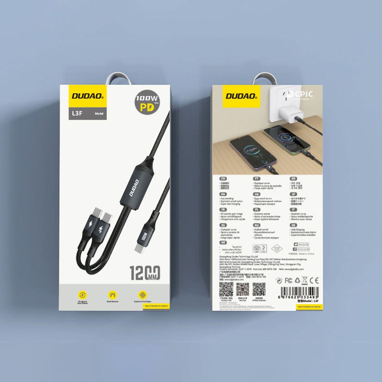 DUDAO L3F 2 IN 1 100W fast charge type c to type c+type c