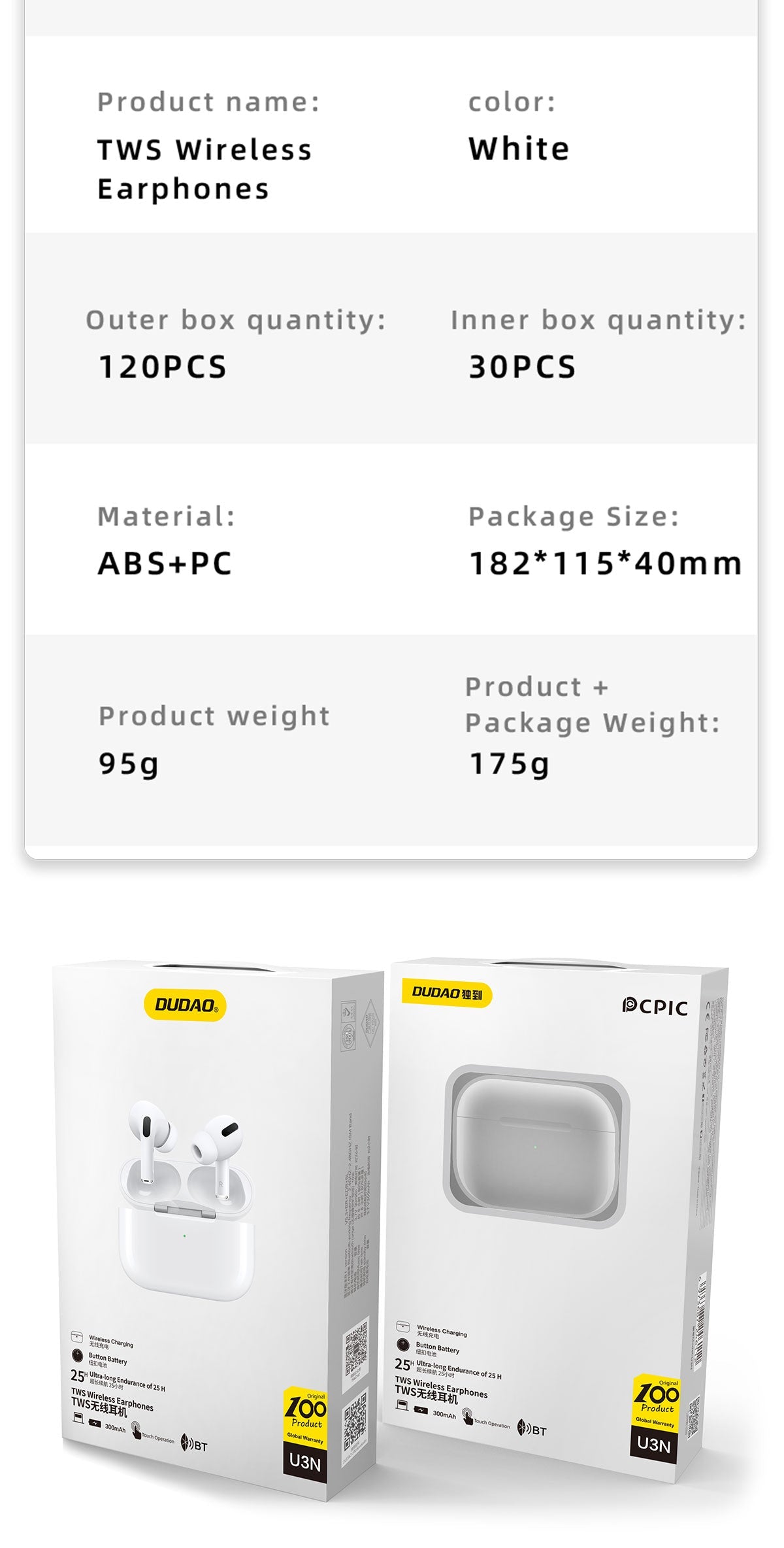 DUDAO U3N 3nd generation TWS Button battery