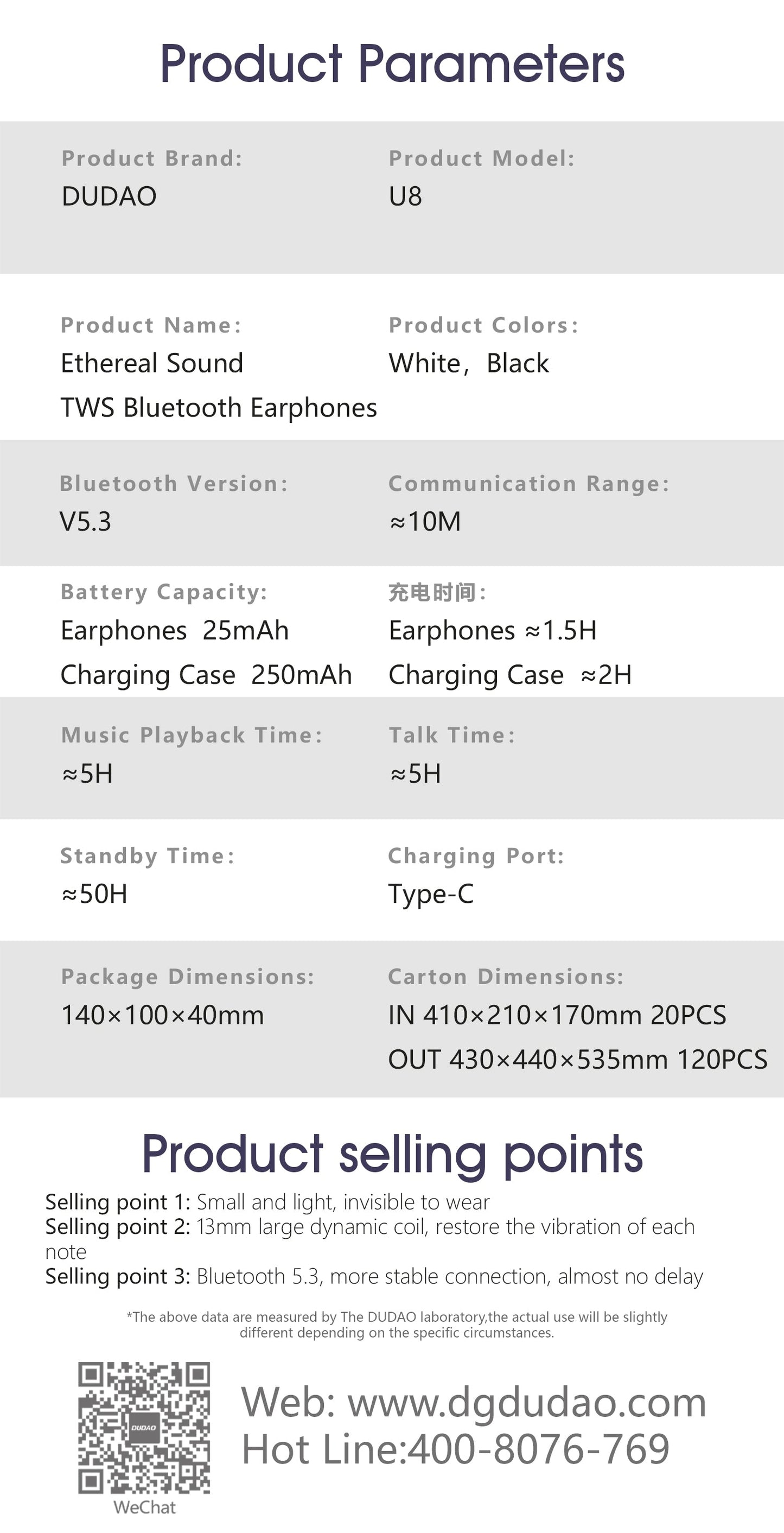 DUDAO U8-W1 TWS WHTE BLACK