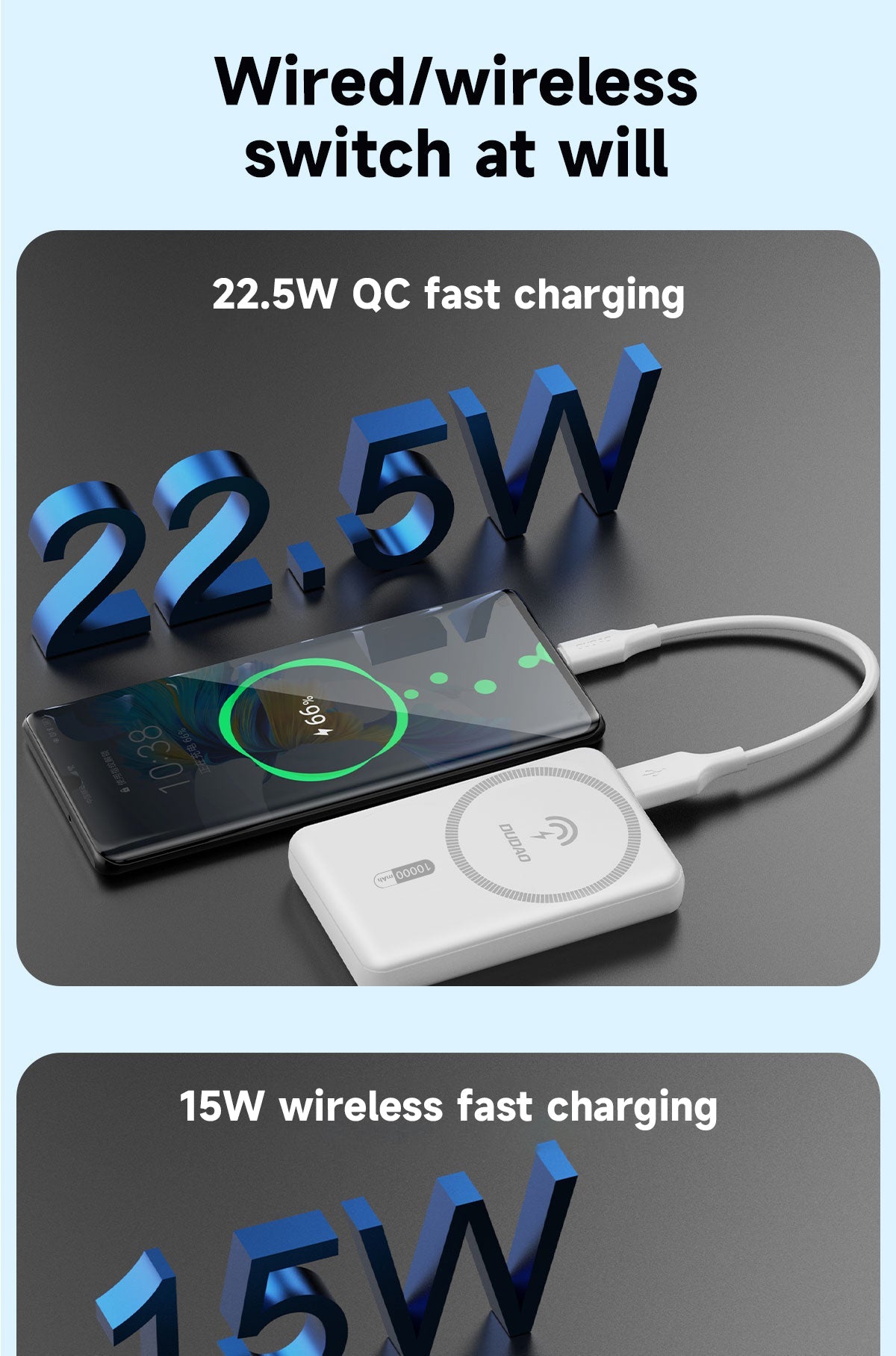 DUDAO K14S+-W1 15W wireless charging 10000mAh White